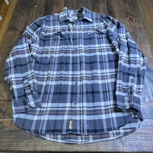 Jachs NY Mens Plaid Flannel Button Down Shirt Grey White Orange Long Sleeve L